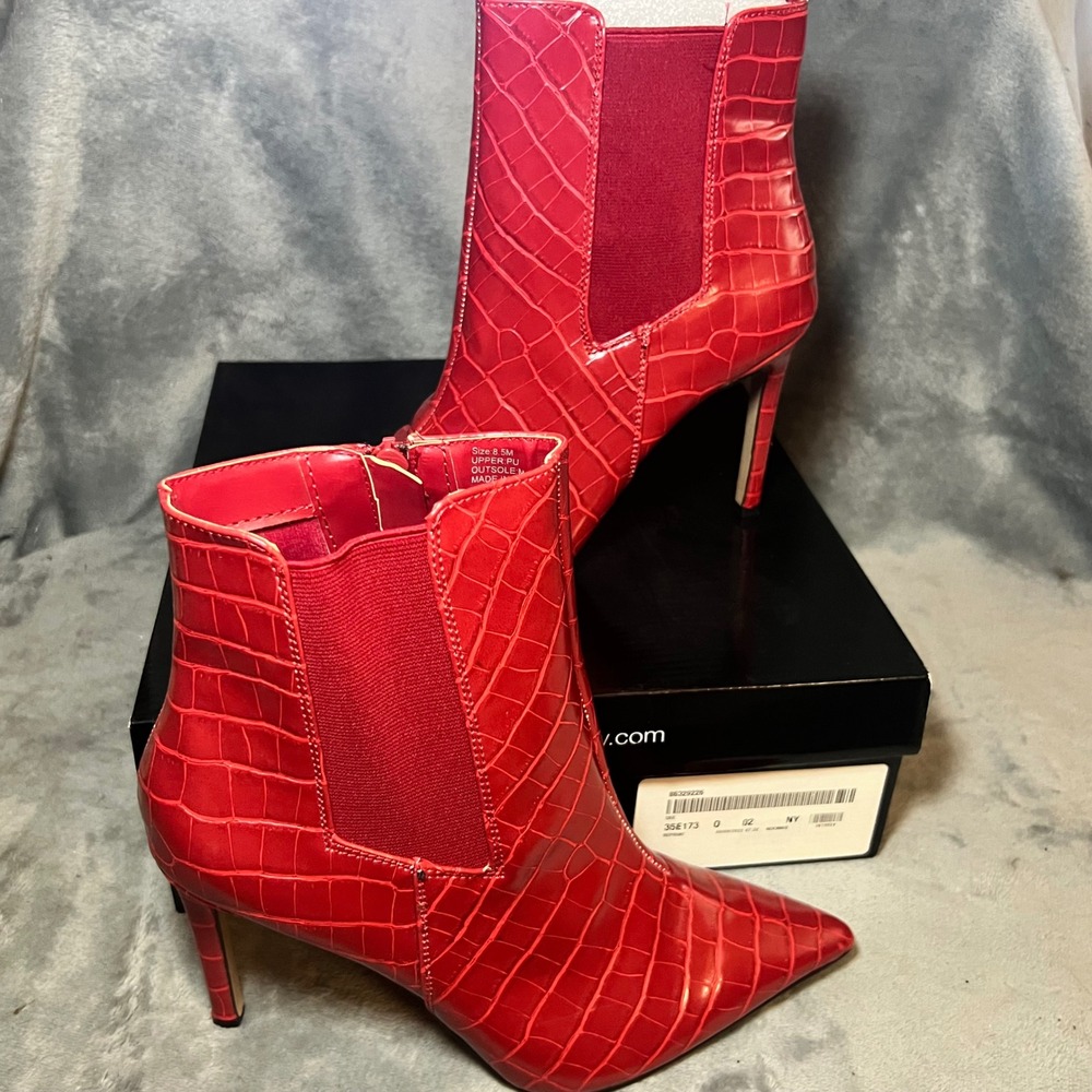 NY&C Red Croc Embossed Pointed Toe Stiletto Ankle Booties Women's 8.5 New in Box - Picture 4 of 8